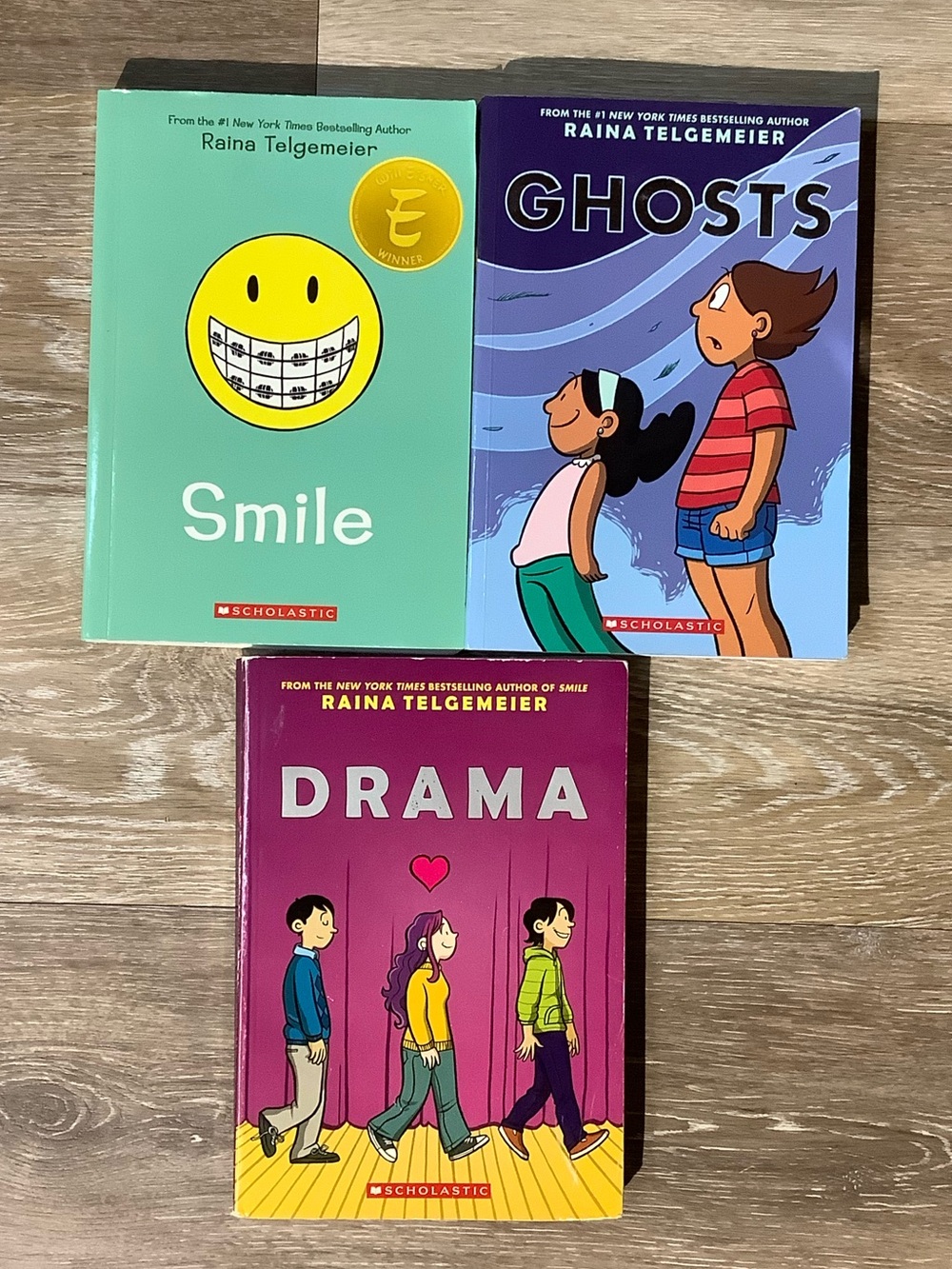 Set 3 Raina Telgemeier books: Ghosts, Drama, Smile. Gently used condition